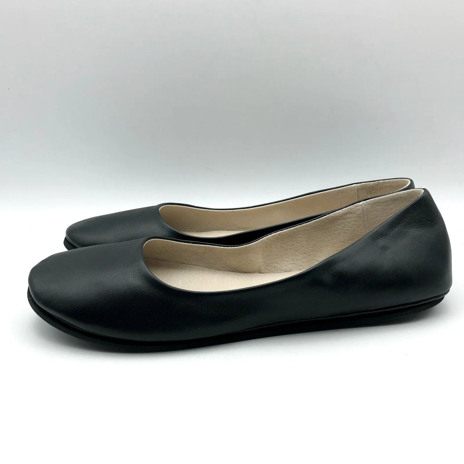 Satin Flats Shoes French Sole Womens Sloop Slip On Flats US 11 Black Nappa Leather Slip On NIB