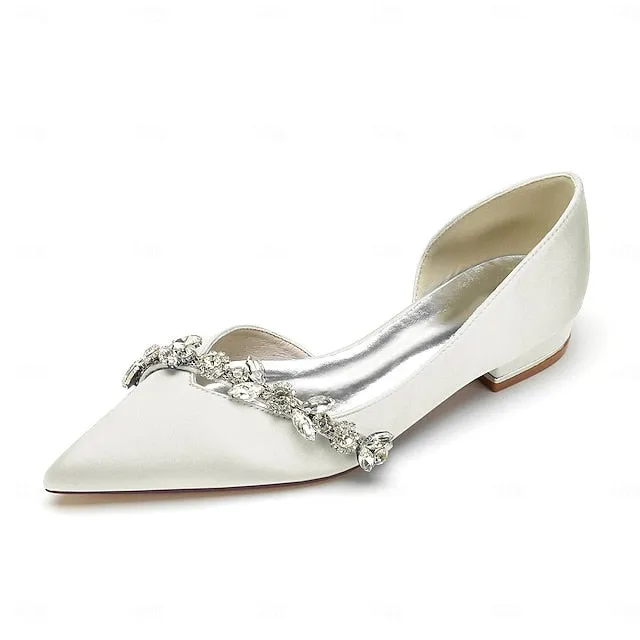Priority Mail Shoe Box Flat Rate and Wedding Flat with Pointed Toe Shoes White Satin Crystal