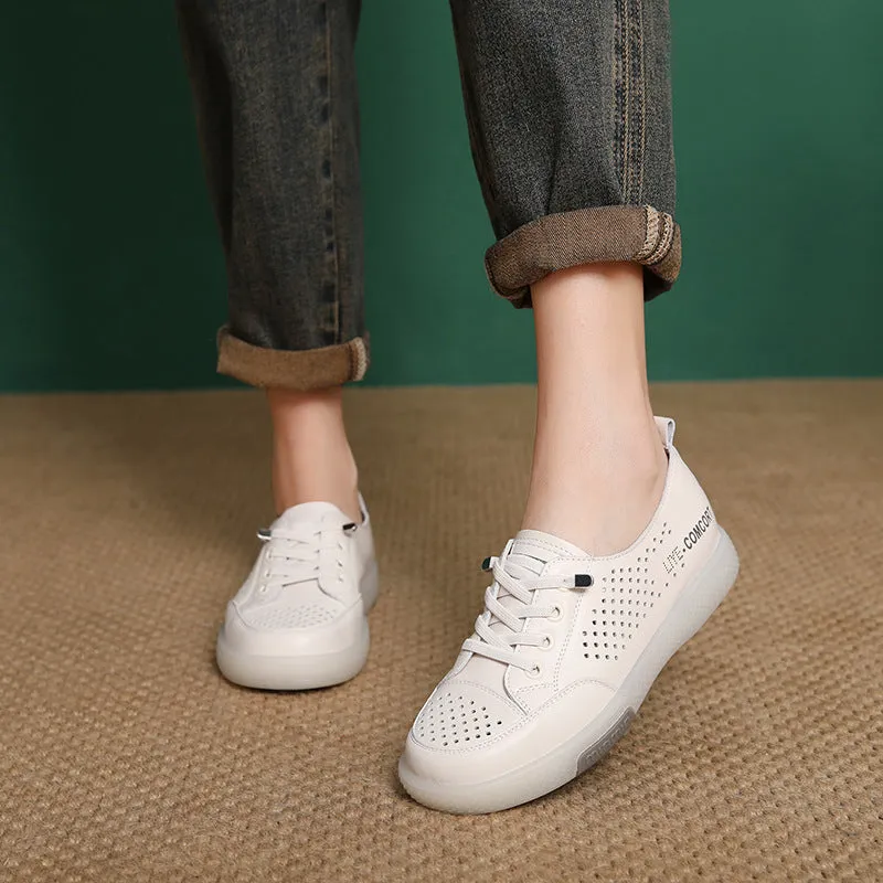 Women's Fashion Hollow Leather Flat Casual Shoes Crystal Embellished Flat Shoes