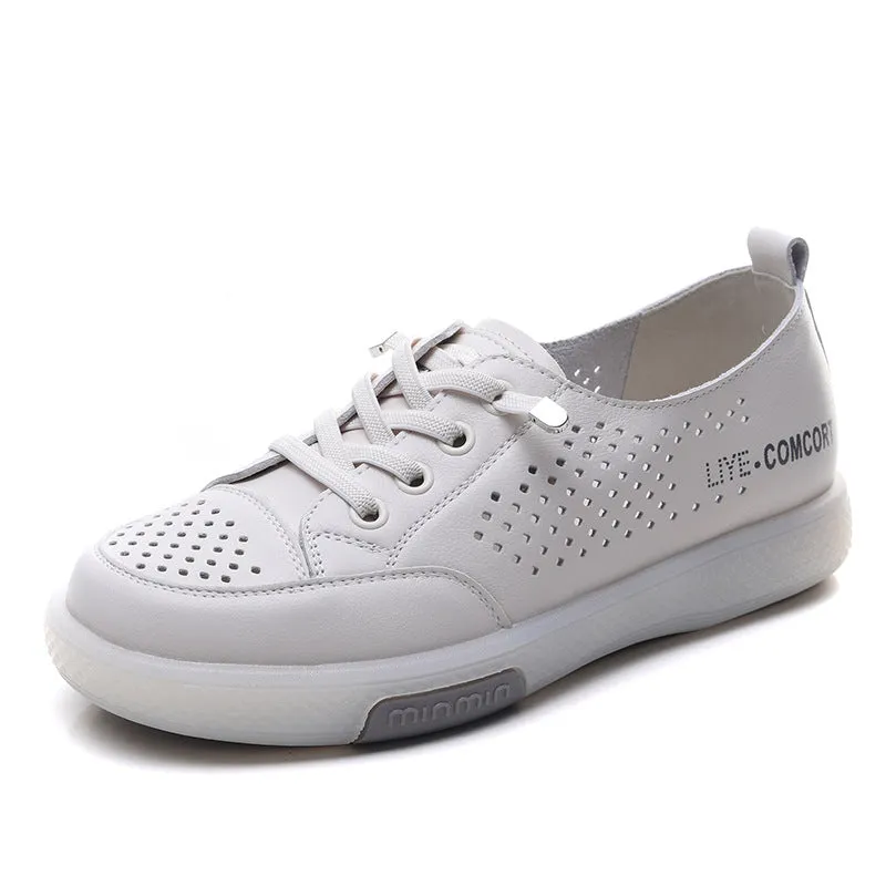 Women's Fashion Hollow Leather Flat Casual Shoes Shoes With Flat Soles