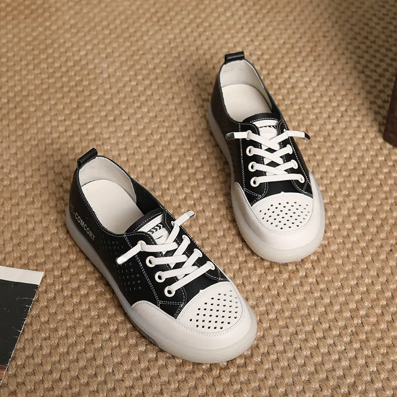 Maxi Dress With Flat Shoes Women's Fashion Hollow Leather Flat Casual Shoes