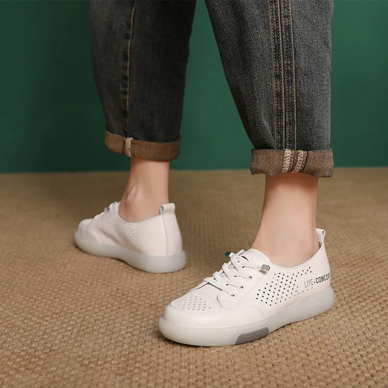 Small Flat Shoes Women's Fashion Hollow Leather Flat Casual Shoes