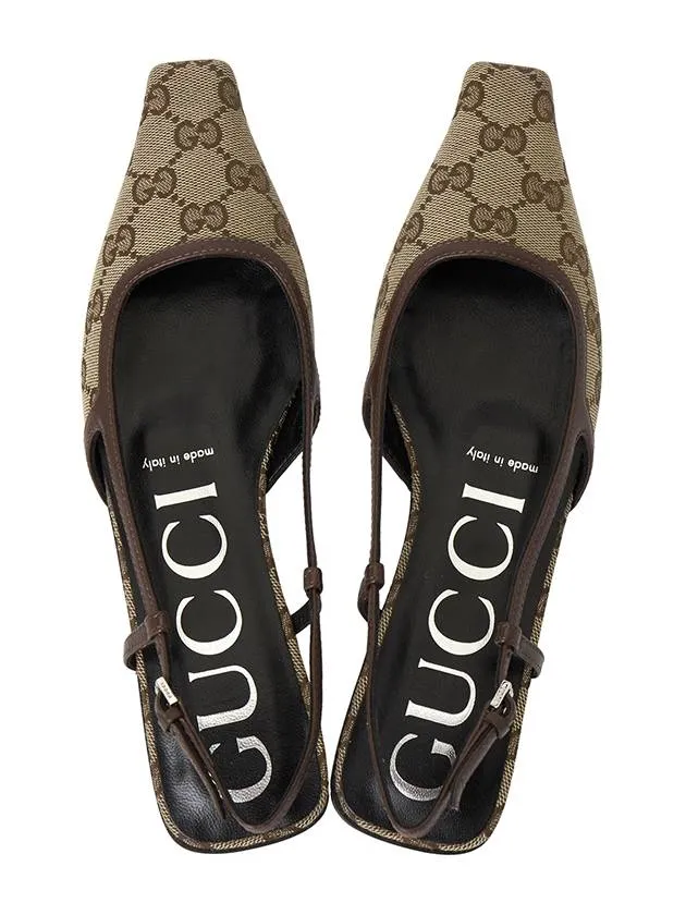 Gucci GG Supreme Slingback Flat Shoes Beige Lace Flat Shoes