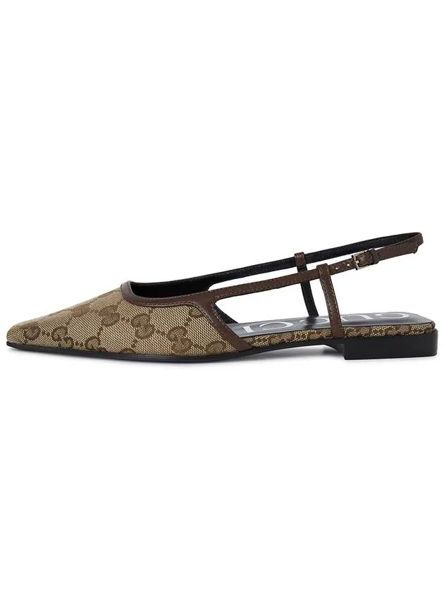 Gucci GG Supreme Slingback Flat Shoes Beige Wide Flat Feet Walking Shoes