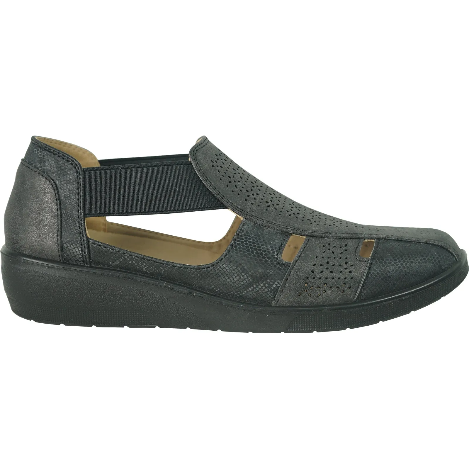 KOZI Women Comfort Casual Shoe OY3229 Wedge Sandal Black Sandals Bohemian Bahamas