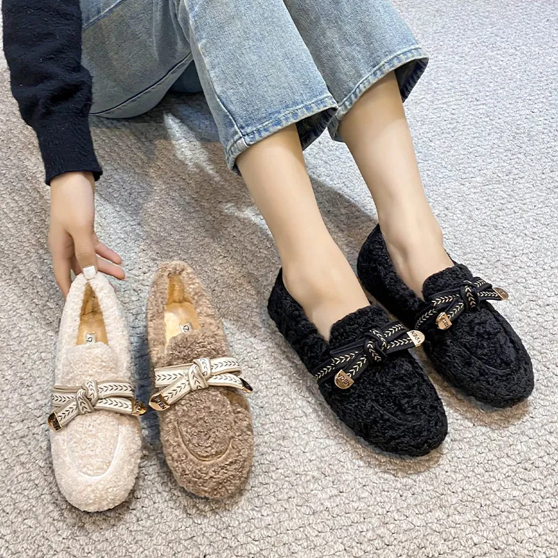 Shoe Box Flat Rate Women Fashion Casual Soft Flat Fur Shoes