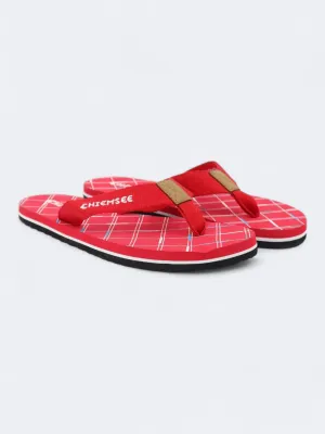 Men's Brand Logo Printed Slippers,Red Business Casual