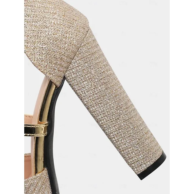 Snakeskin High Heels Platform High with Strap Sandals Heel Glitter Ankle Women's