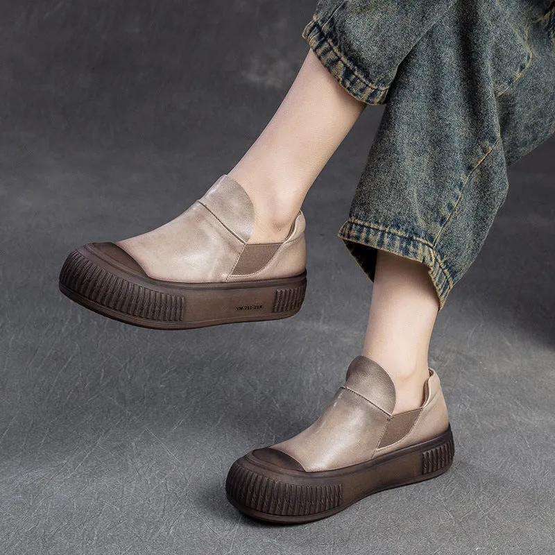 Women Retro Minimalist Leather Flat Casual Shoes Plus Size Flat Shoes