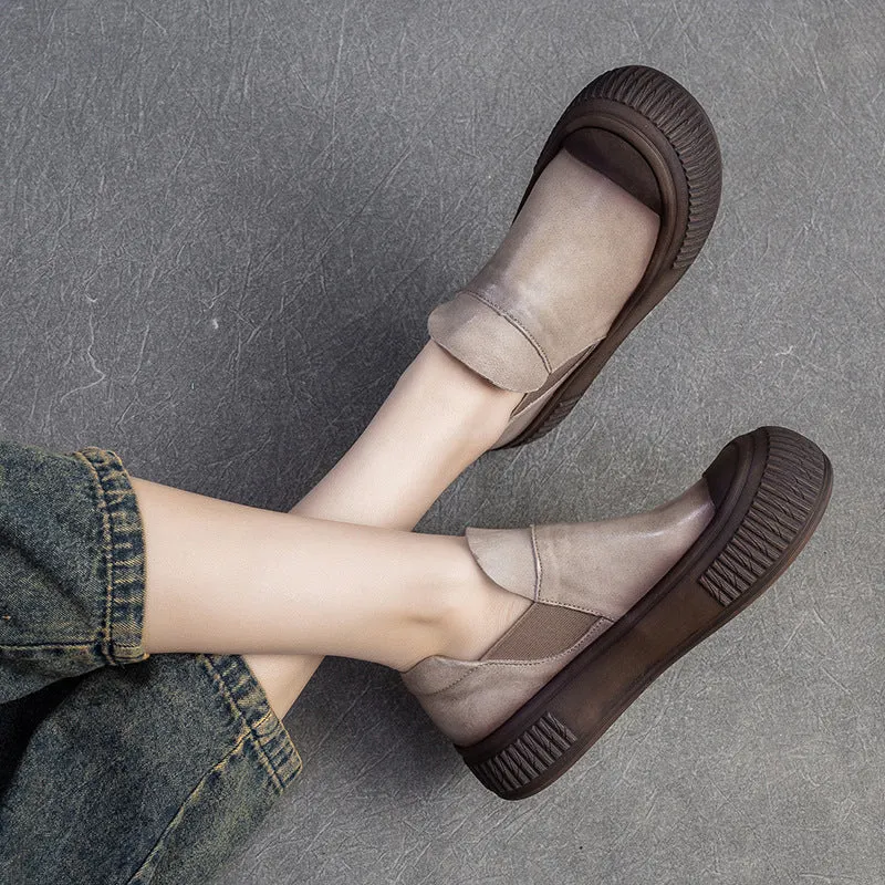Vegan Flat Shoes Women Retro Minimalist Leather Flat Casual Shoes