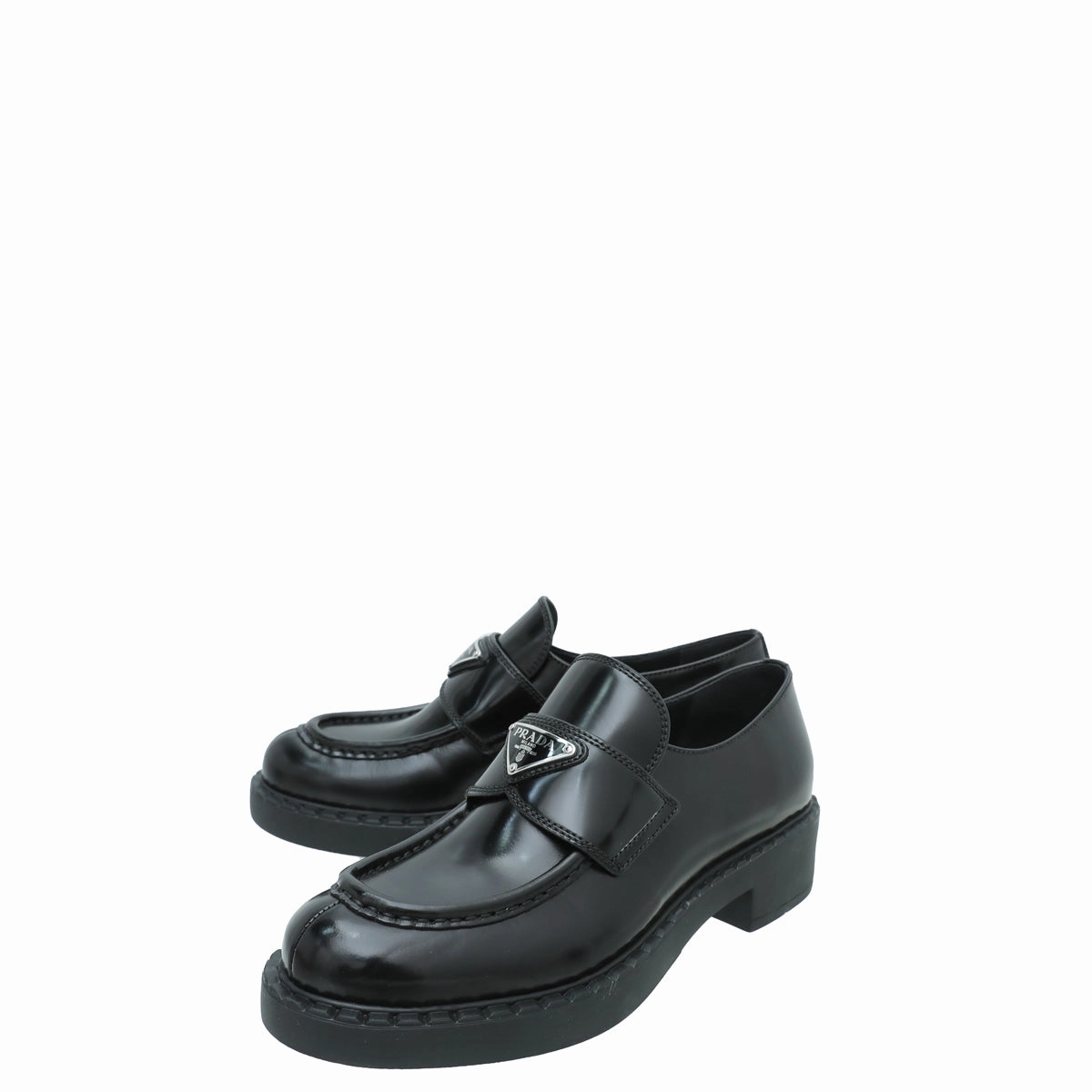 Prada Black Brushed Chocolate Loafers 38 Lv Loafers