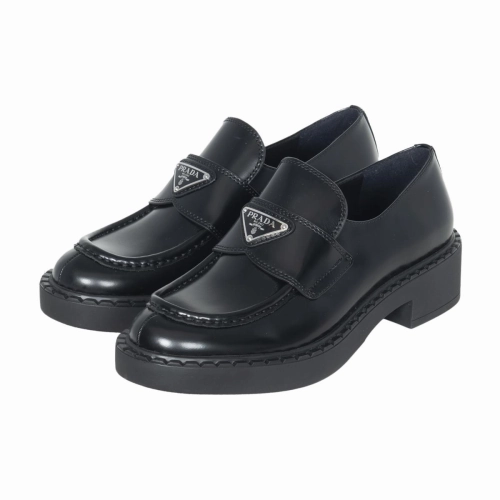 Prada Brushed Leather Logo Loafers Laurs Loafers
