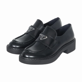 Loq Loafers Prada Brushed Leather Logo Loafers