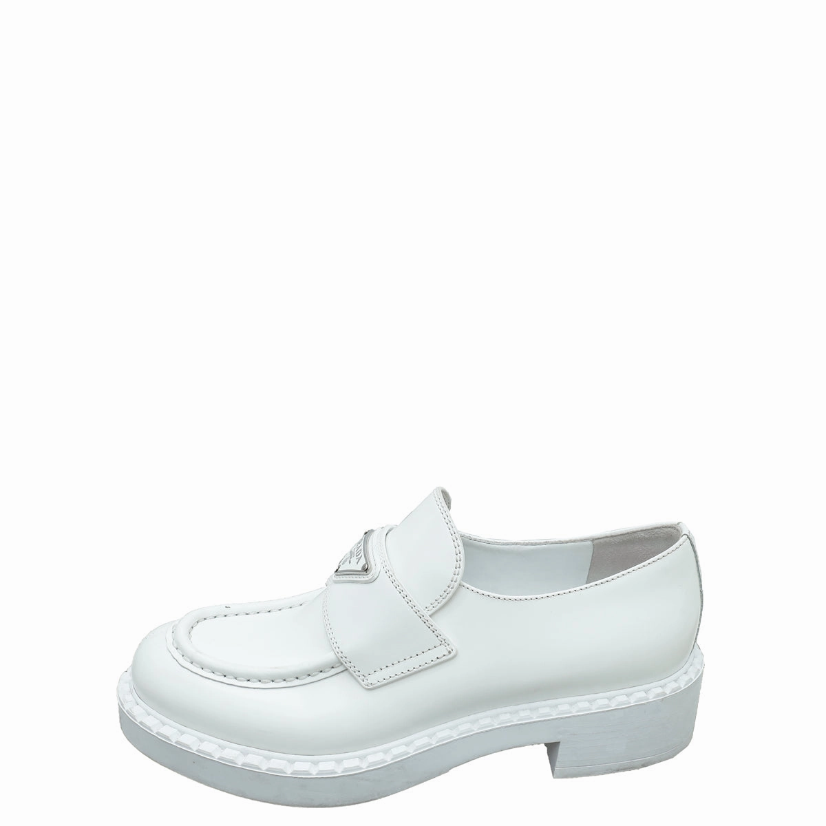 Prada White Brushed Loafers 37.5 Loafers Royal Blue