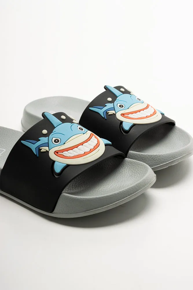 Shark Slides Grey And Navy Sandals St Grande