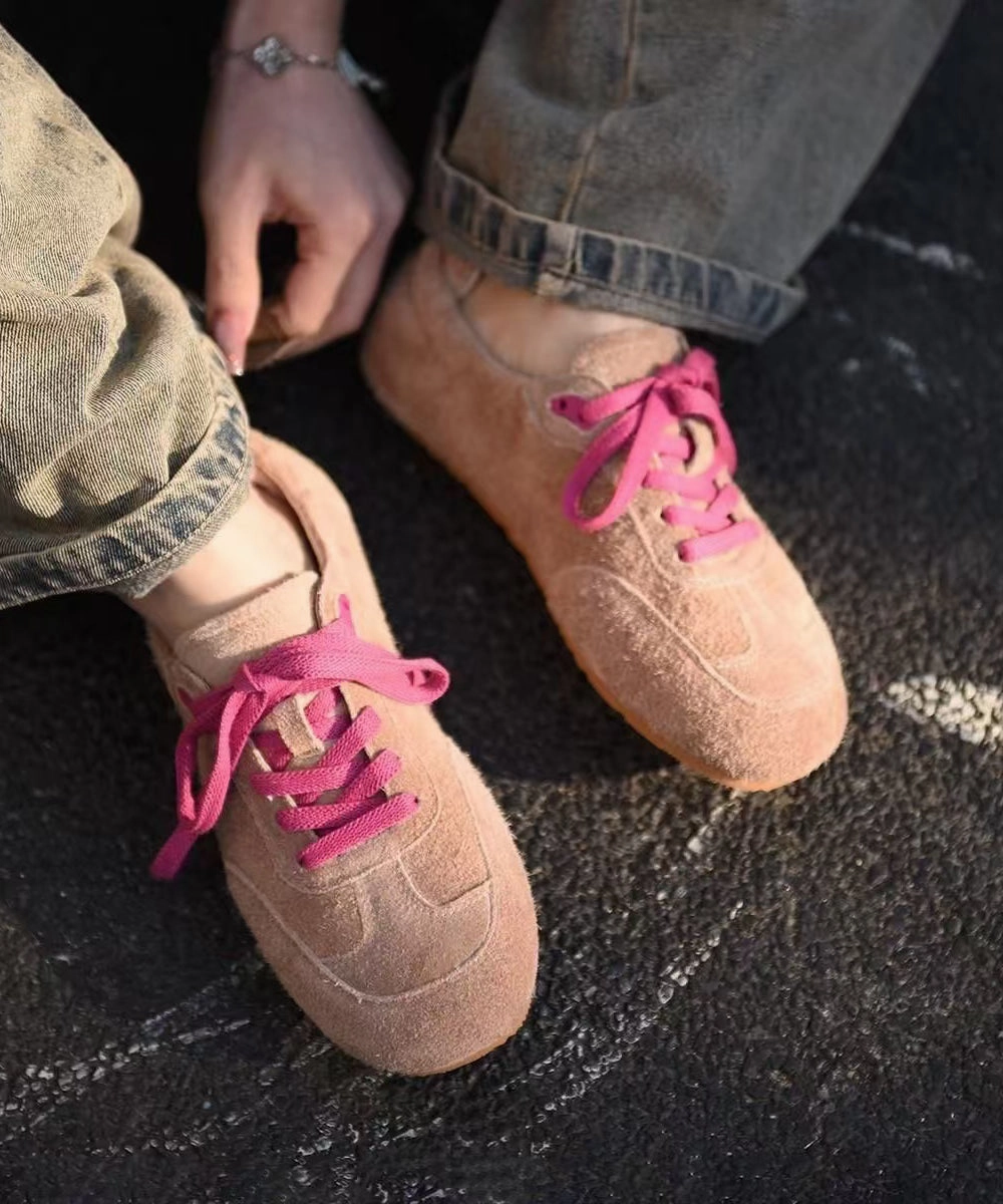 Women Splicing Flat Feet Shoes Green Suede Lace Up YC023 Punk Flats Shoes