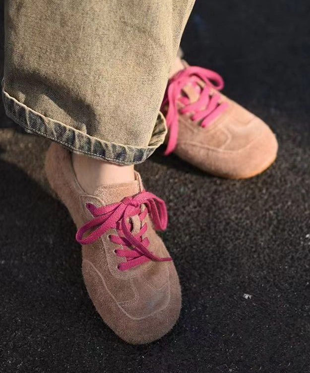 Women Splicing Flat Feet Shoes Green Suede Lace Up YC023 Great Flat Shoes