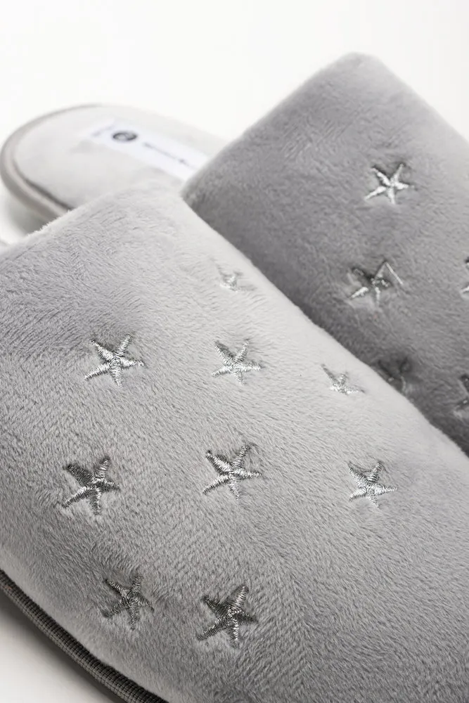 Star Trim Closed Toe Slippers Grey Workout Shoes For Flat Feet