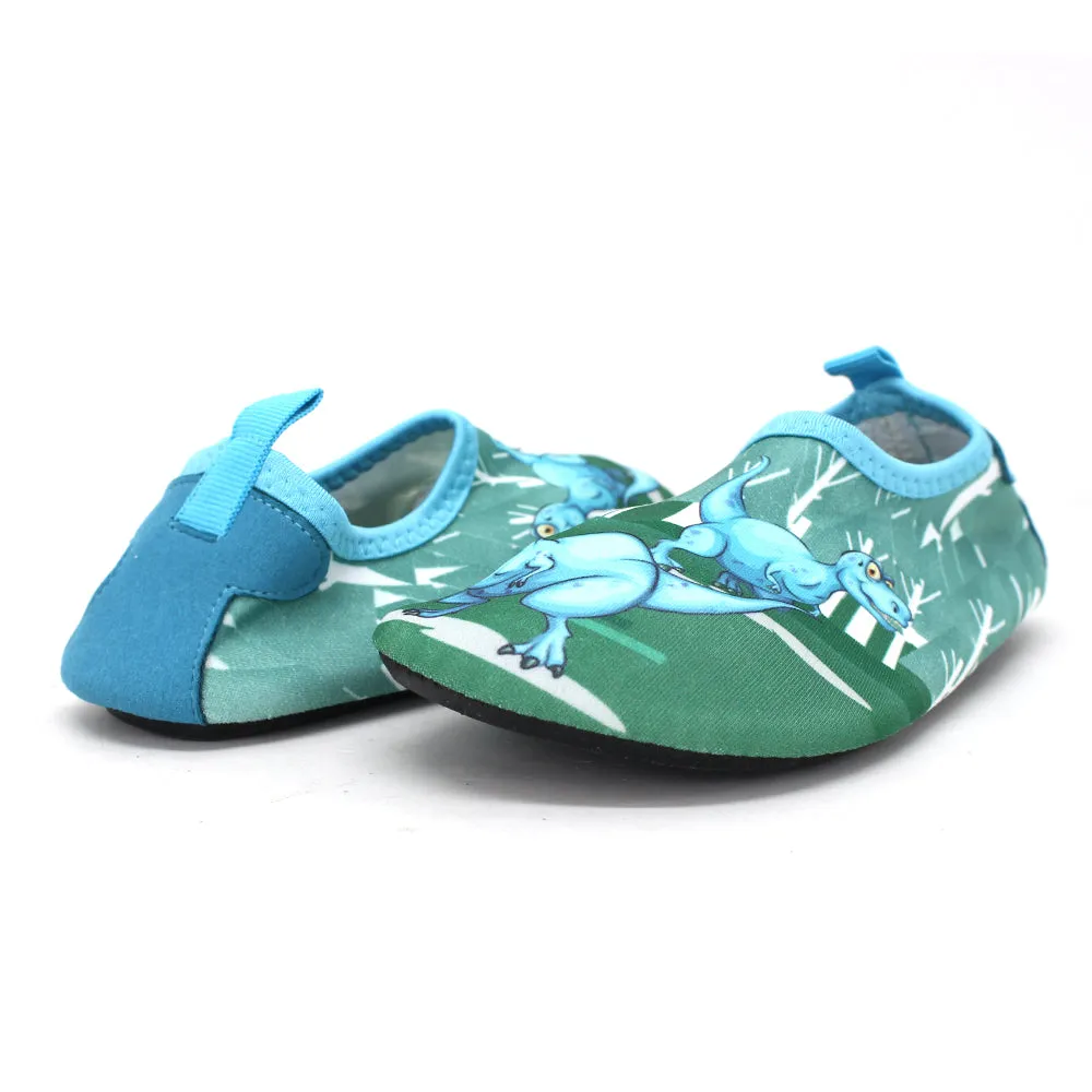 Kid's Boy Diansor Print Water Shoes,Green Fashion Slides