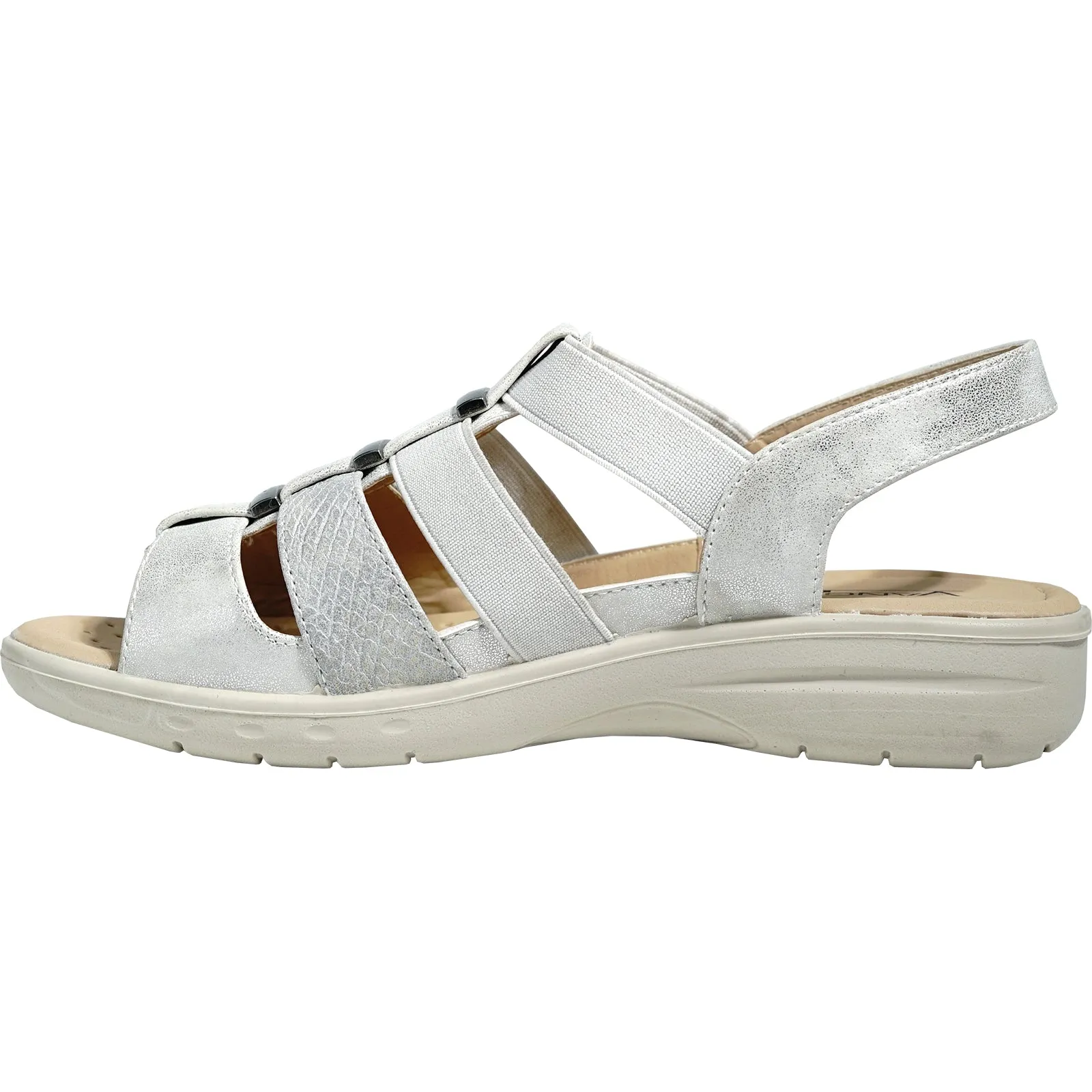 kozi Women Sandal OY5126 Comfort Wedge Sandal Silver Pearl Heel Sandals