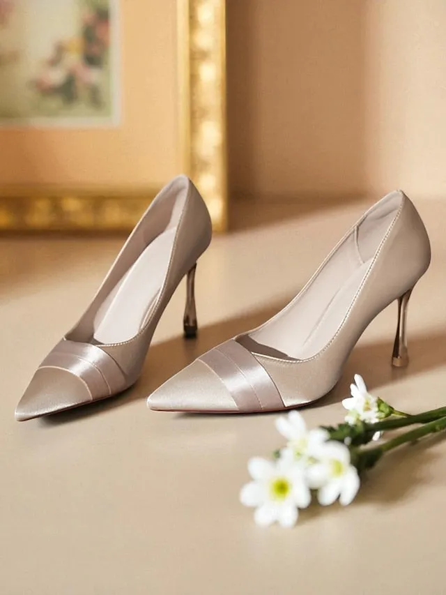 High Heels Amazon Champagne Dress Women's Pumps Heel - Satin Toe Pointed High