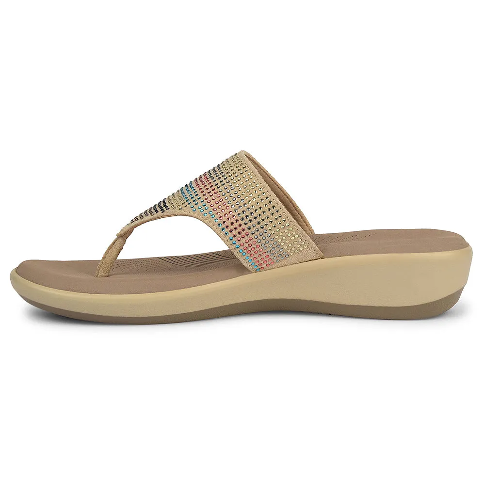 Sandals Wide Healers Beige Casual Heeled Sandal For Women JFL-69 By Liberty