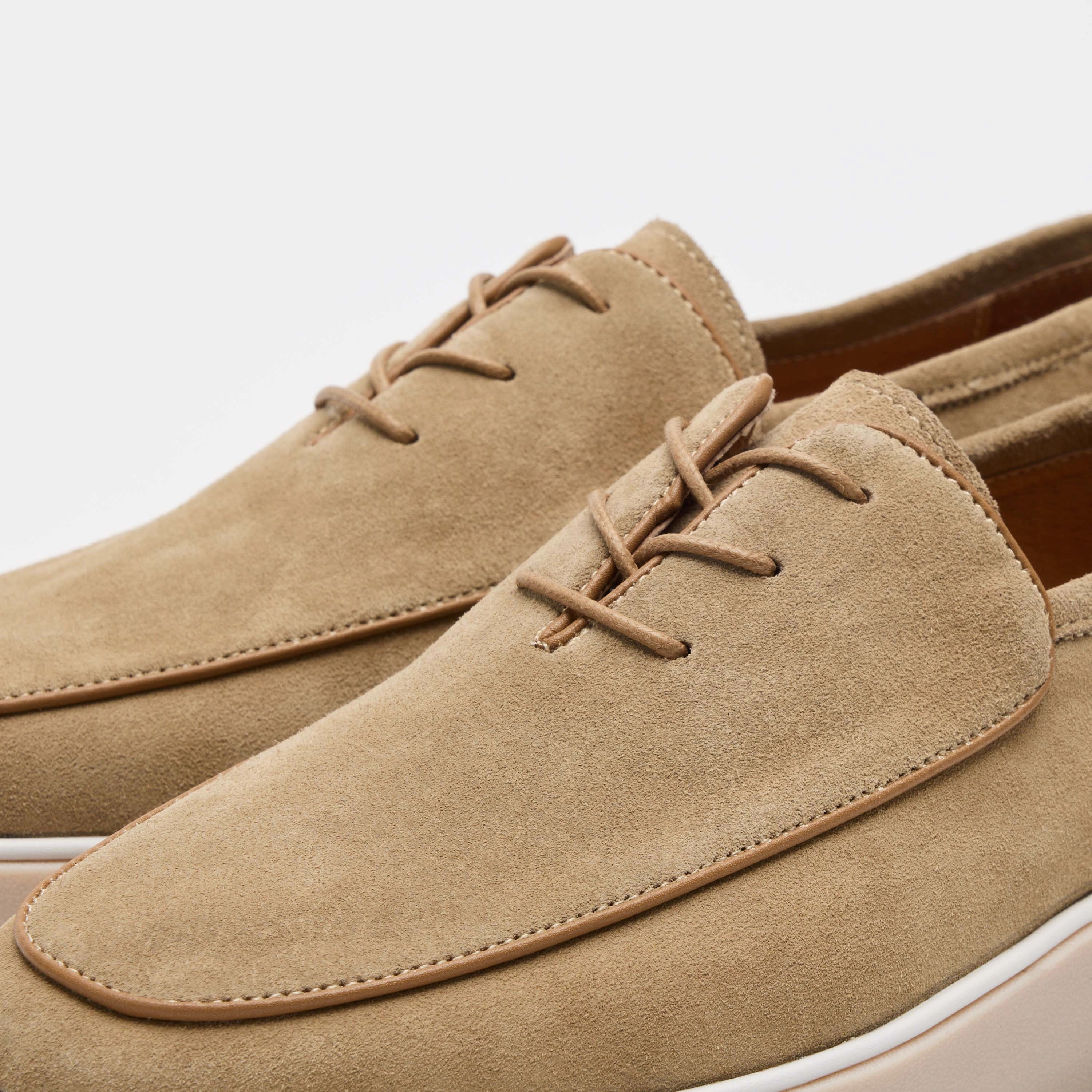 Cream Dress White Shoes Cannes Tan Suede Lace-Up Sneakers