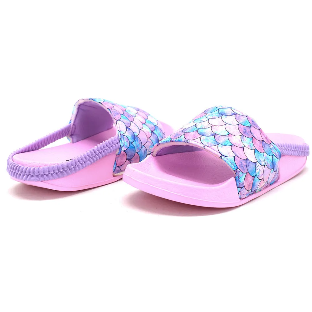 Kid's Girl Graphic Print Beach Pool Slides,Pink Mia Bow Slippers
