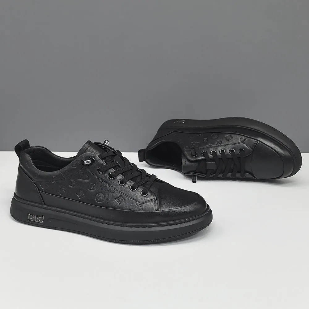 Men Minimalism Fashion Solid Embossed Leather Casual Shoes 8053 Pisa Leather Platform Casual Shoes
