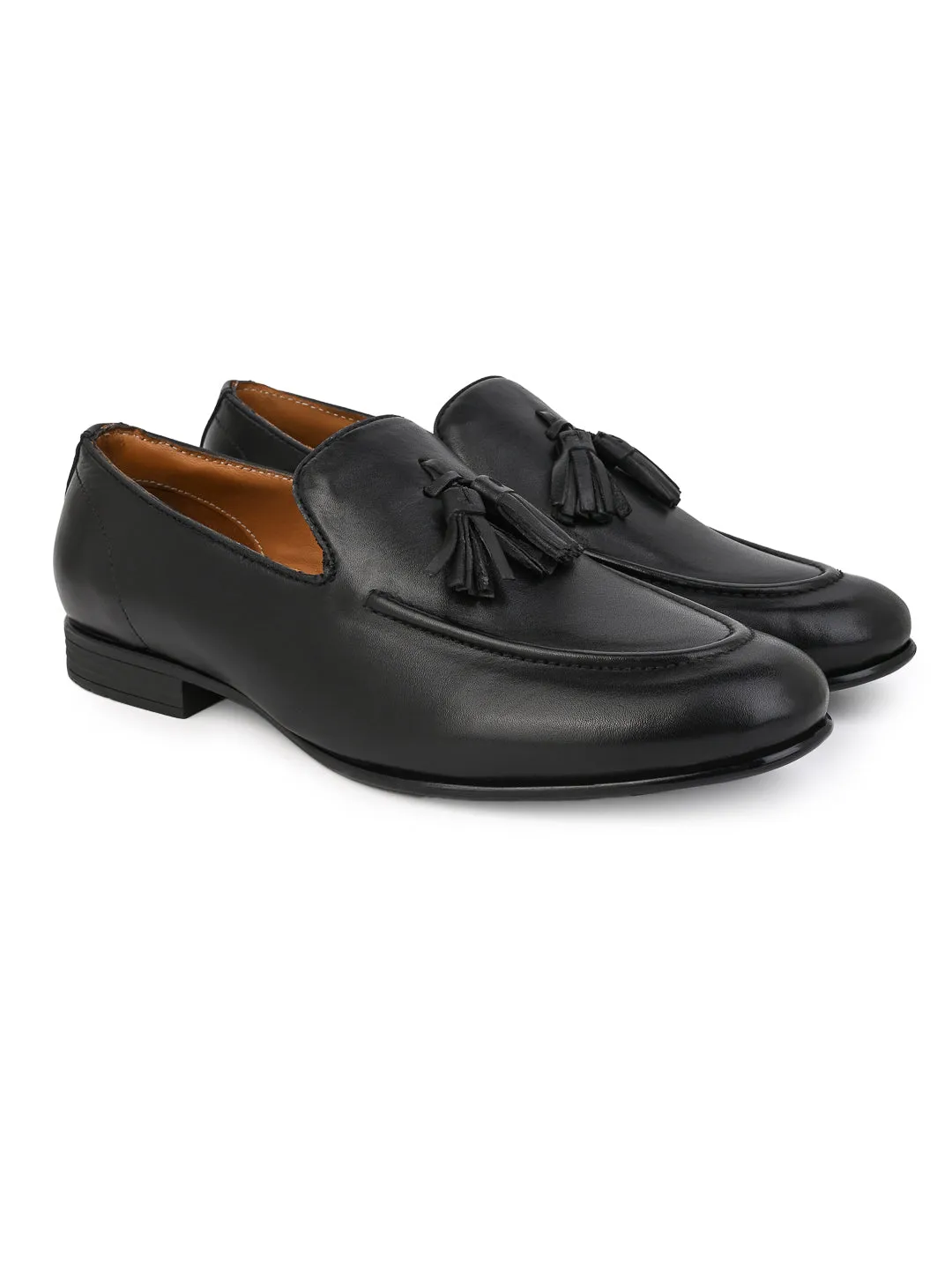 Picture Of Penny Loafers Alberto Torresi Genuine Leather Black Tassel Loafers For Men