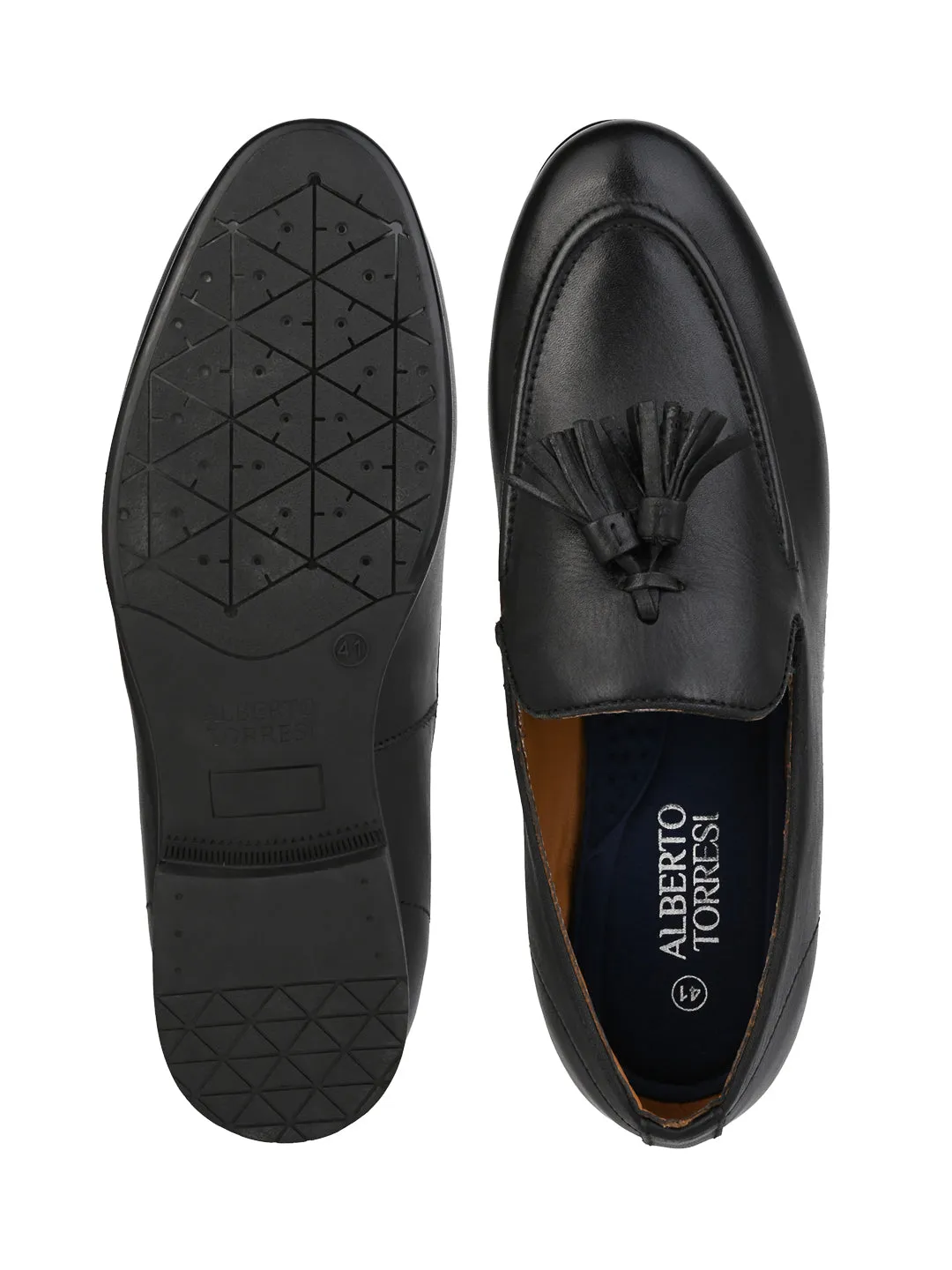 Stubbs Loafers Alberto Torresi Genuine Leather Black Tassel Loafers For Men