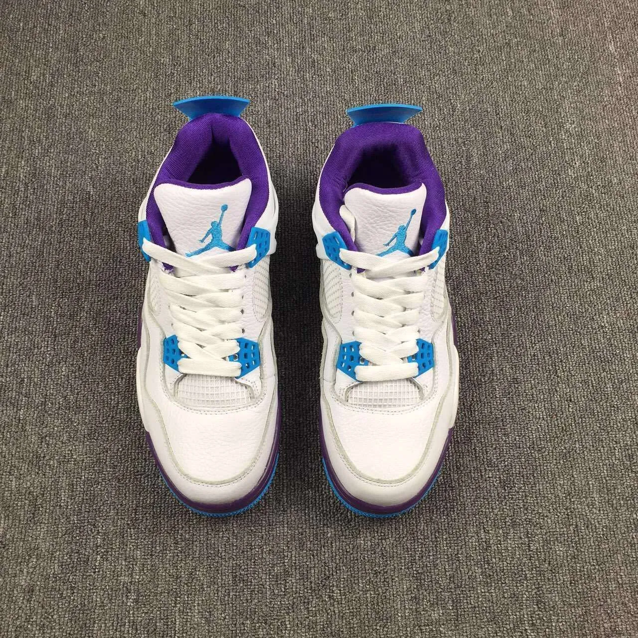 The New Kd Basketball Shoes Nike Air Jordan 4 Retro Hornets White Blue Purple Basketball Men