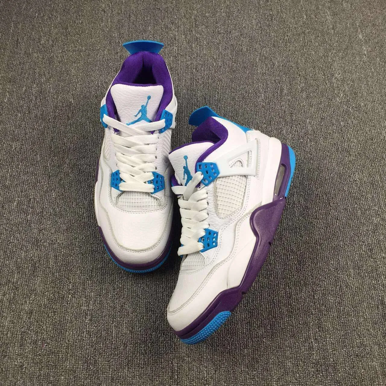 Jb1 Basketball Shoes Nike Air Jordan 4 Retro Hornets White Blue Purple Basketball Men