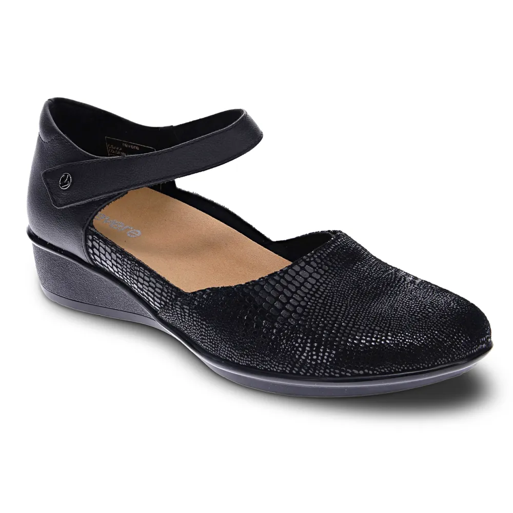 Minimalist Dress Shoe Revere Osaka Black Lizard Mary Jane Shoe (Women's)