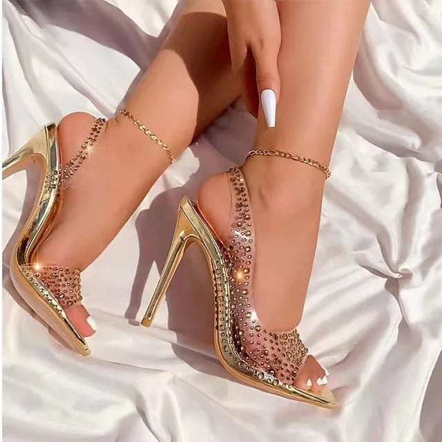 Patrick In High Heels Rhinestone High Transparent Sandals Clear Women's  Heel