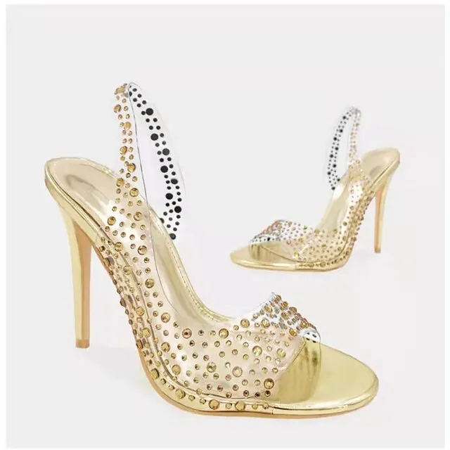 Rhinestone High Transparent Sandals Clear Women's  Heel