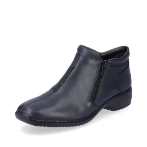 Rieker L3882-15 Ladies Navy Blue Leather Twin Zip Ankle Boots Crotch High Boots