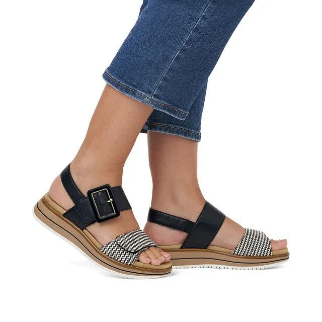 RIEKER SANDAL - D1J5302 - BLACK & WHITE Platform Fisherman Sandals