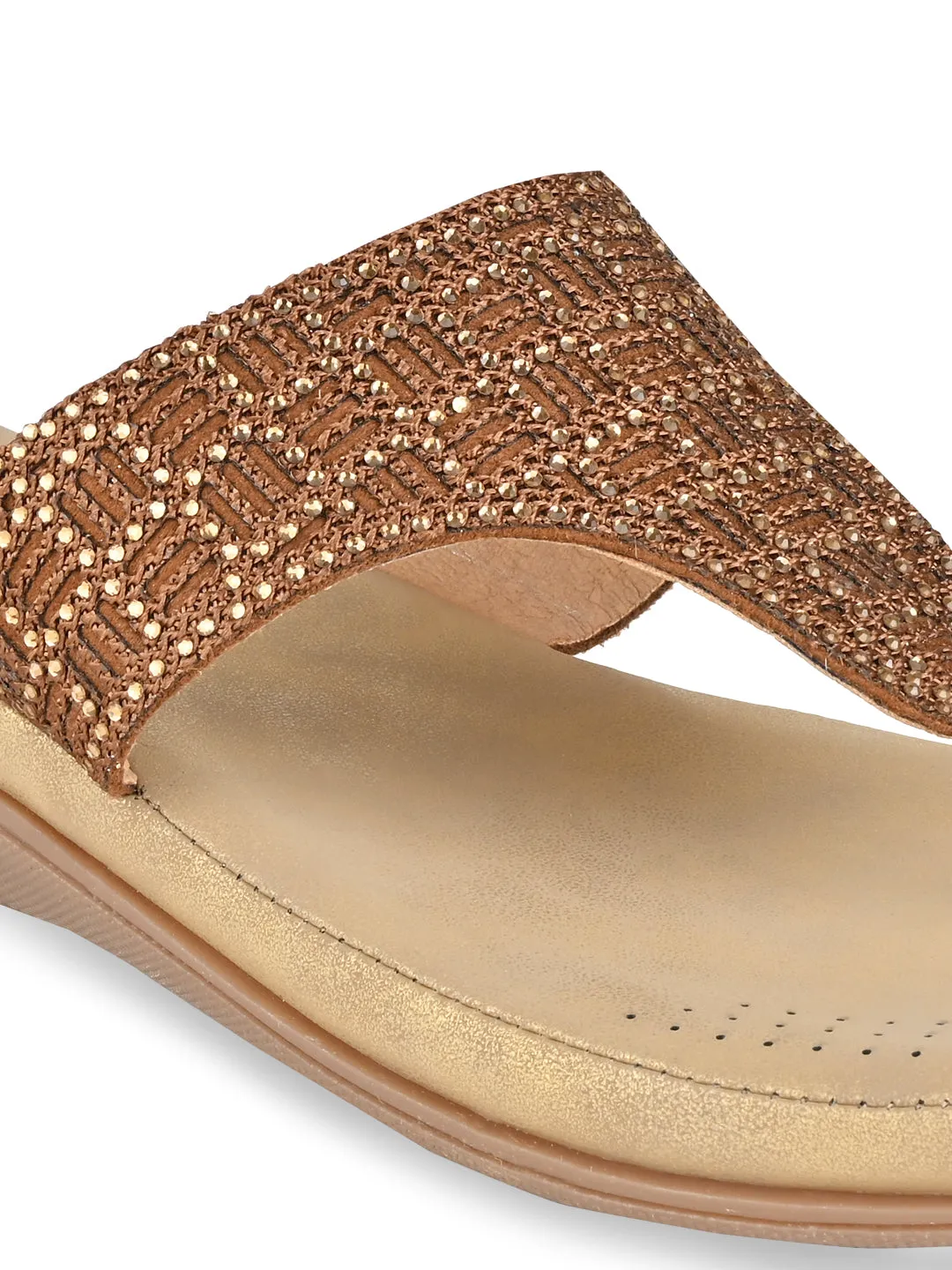 Flat Foot Gym Shoes Rocia By Regal Antique Gold Women Comfort Embellished Flats