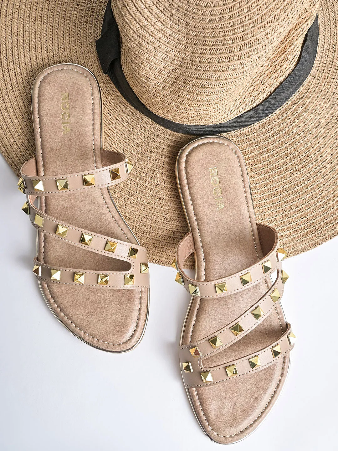 Sun Stone Shoes Flats Rocia By Regal Beige Women Zig Zag Studded Flats