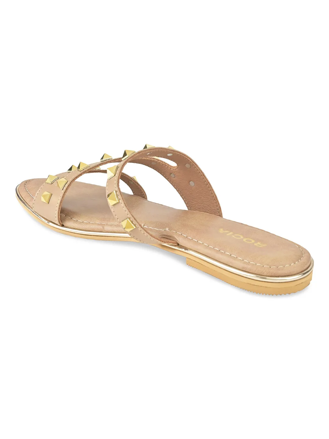 Rocia By Regal Beige Women Zig Zag Studded Flats Flat Jazz Shoes