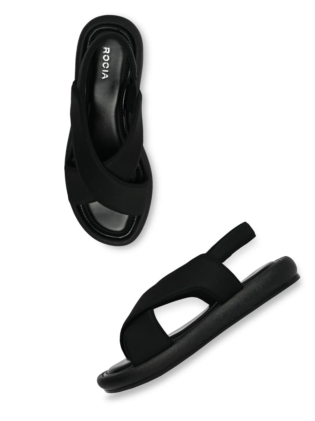 Rocia By Regal Black Women Casual Cross Sandals Flat Shoes Mother Bride