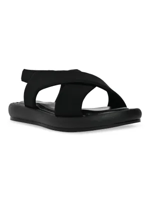 Rocia By Regal Black Women Casual Cross Sandals Pretty Flat Wedding Shoes
