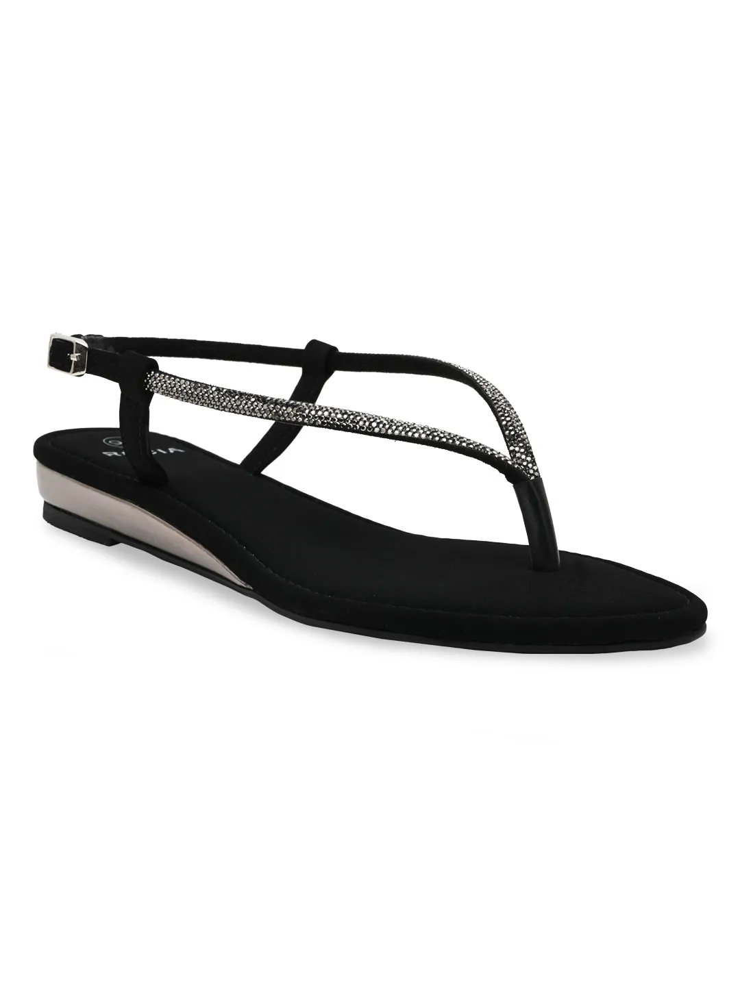 Rocia By Regal Black Women Diamond Thong Flat Sandals Flat Chunky Shoes