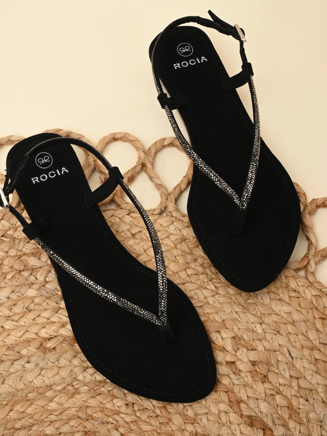 1 Inch Flat Shoes Rocia By Regal Black Women Diamond Thong Flat Sandals