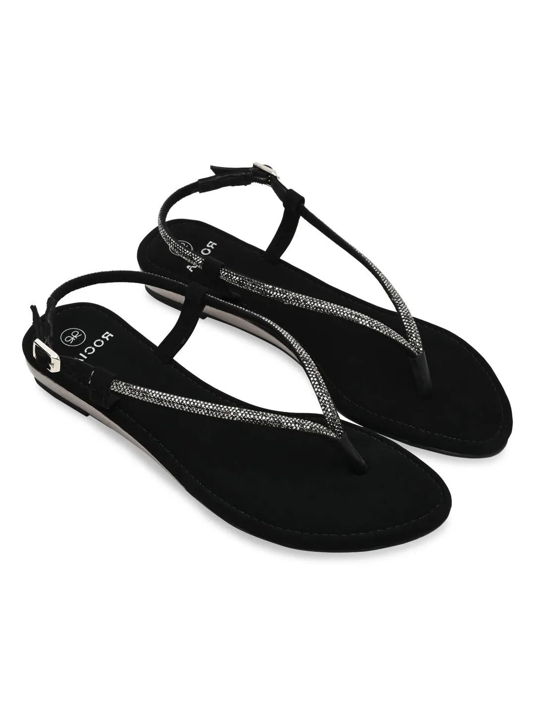Rocia By Regal Black Women Diamond Thong Flat Sandals Ladies Flats Shoes