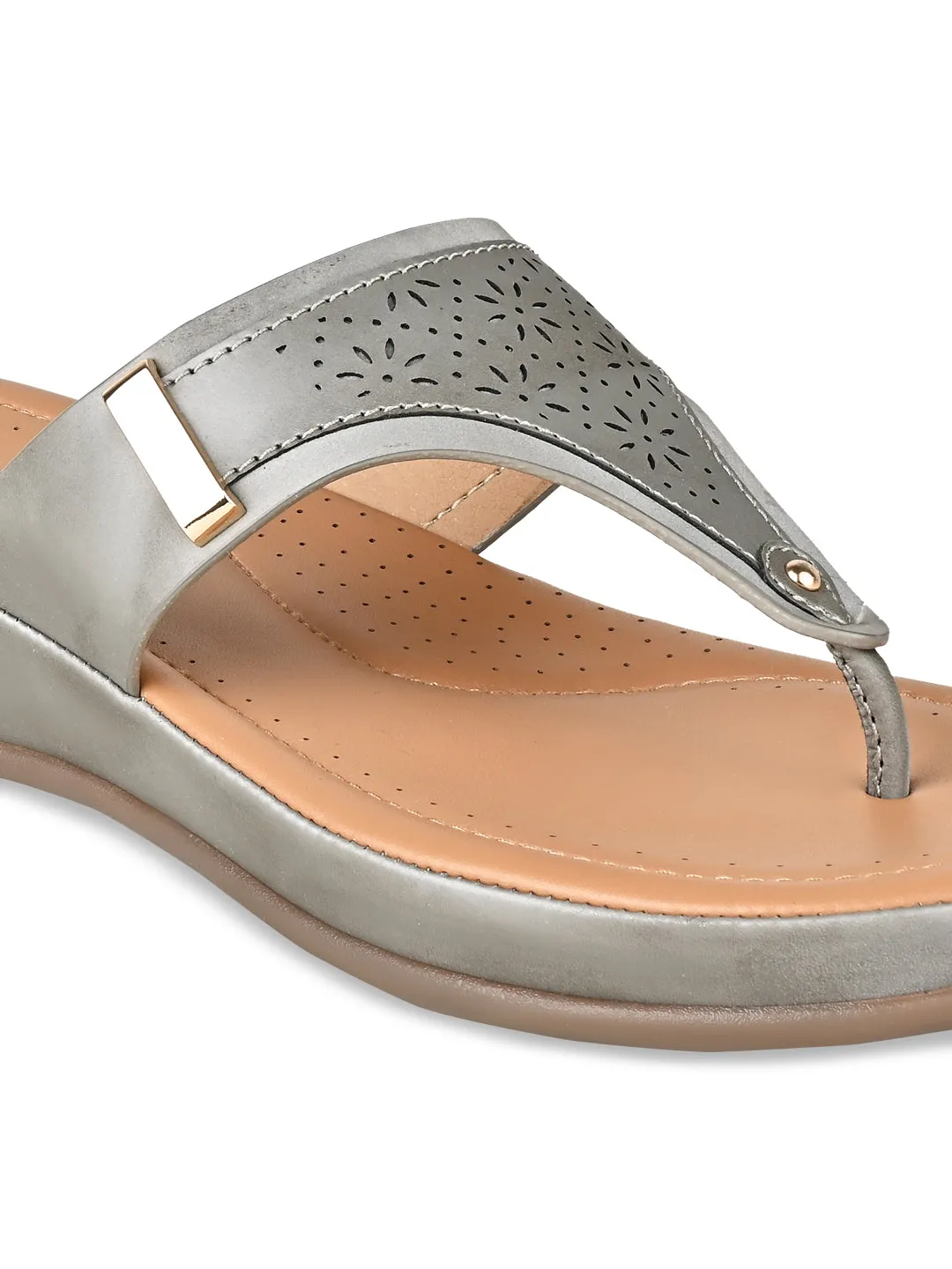 Flat Feet Shoes Rocia By Regal Grey Women Laser Cut Comfort Flats