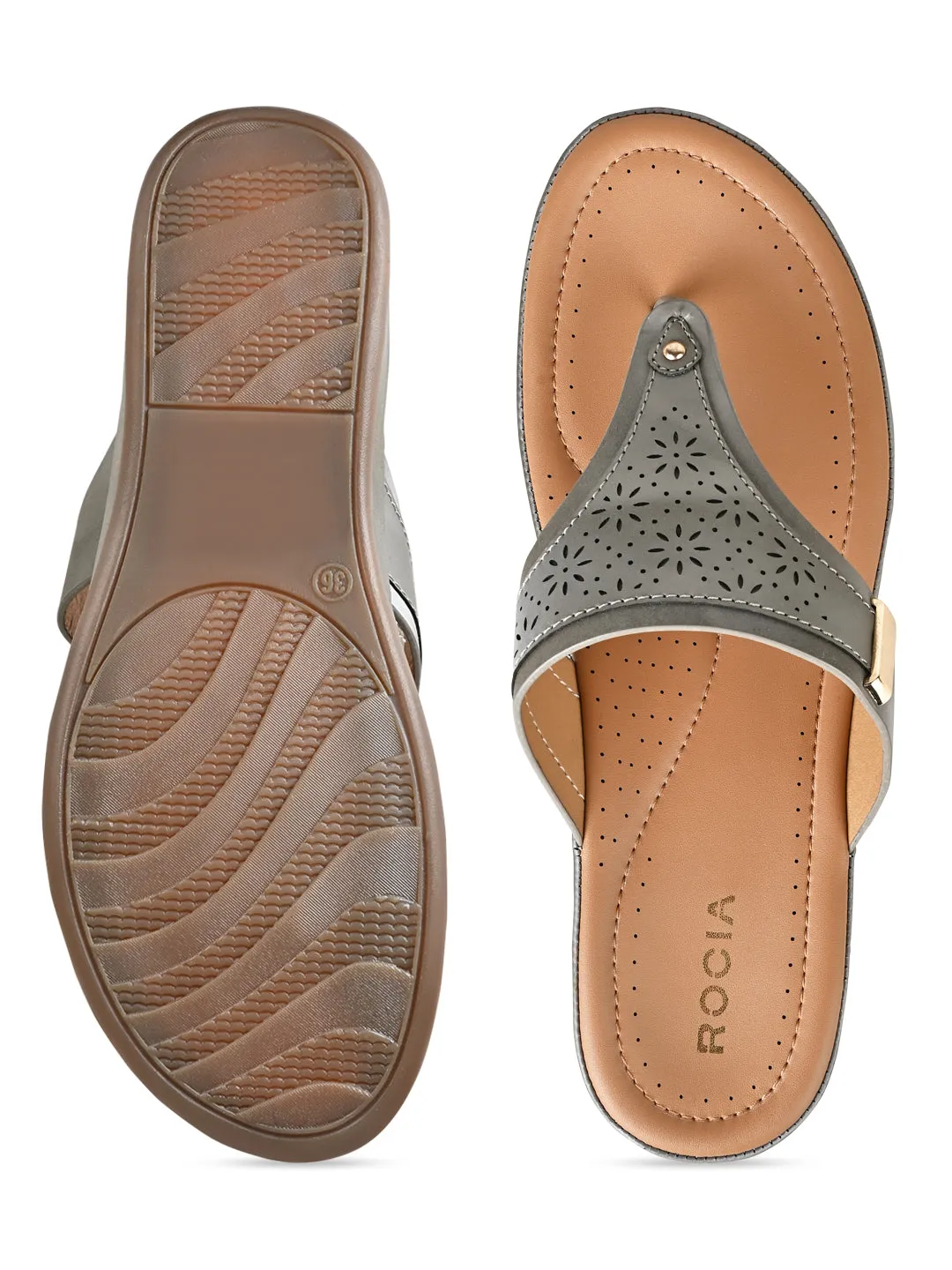 Rocia By Regal Grey Women Laser Cut Comfort Flats Football Flat Shoes