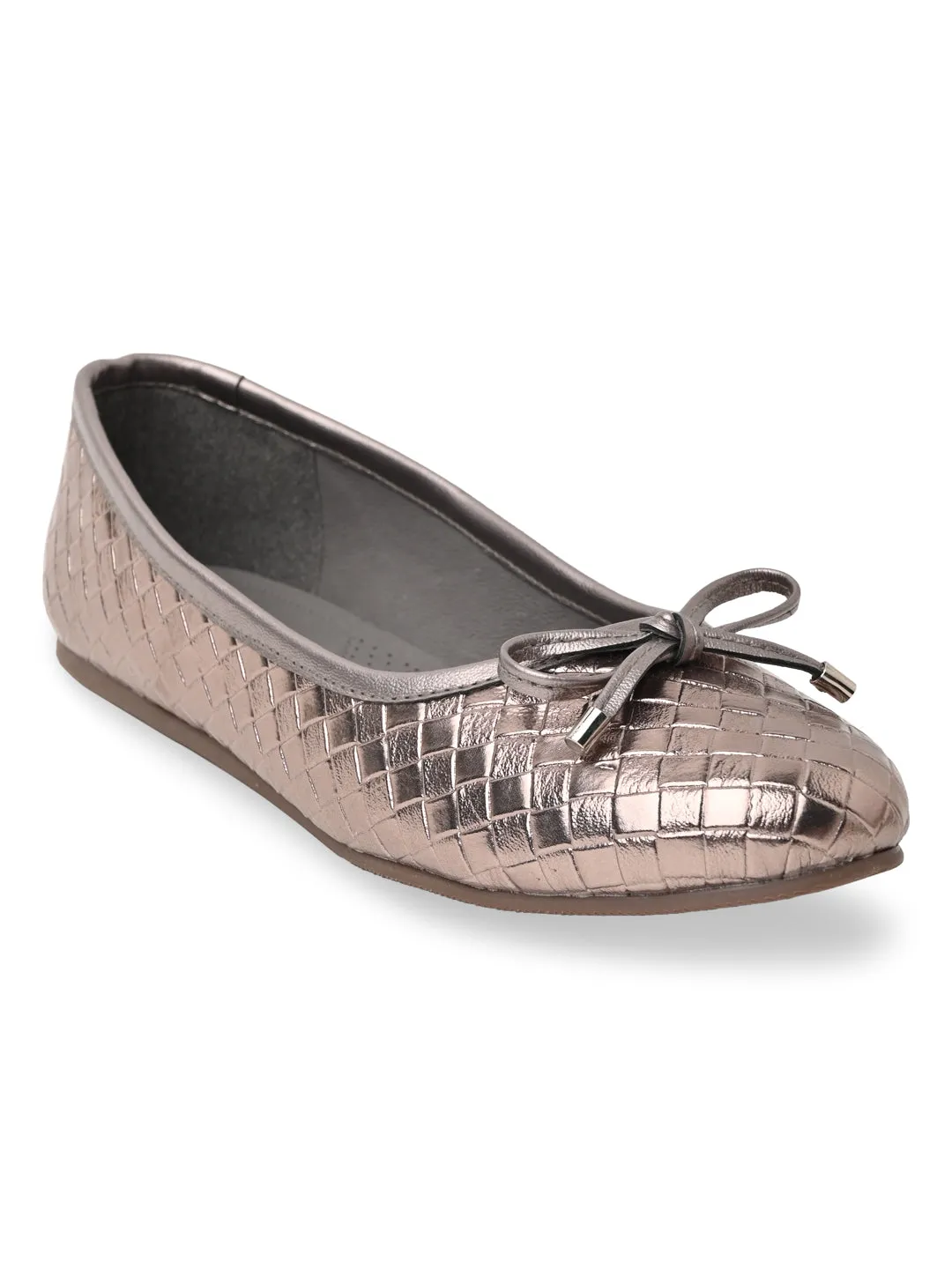 Gold Ballet Flat Shoes Rocia By Regal Gun Metal Women Woven Metallic Ballerinas