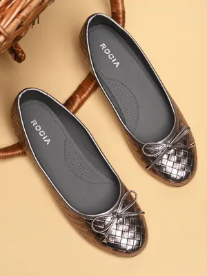 Rocia By Regal Gun Metal Women Woven Metallic Ballerinas Flat Bike Shoes